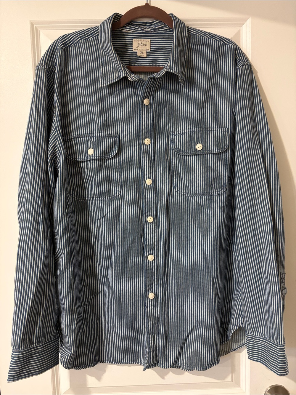 J. Crew Denim Blue and White Vertical Stripe Button-Down Shirt